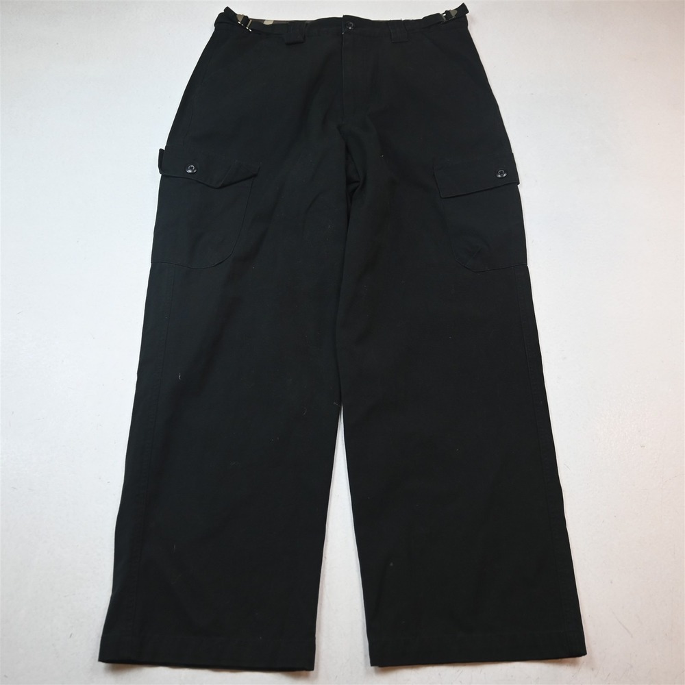 Vtg Y2K 2000s 32x30 Black 100% Cotton Waist Tab Baggy Cargo Mens Pants